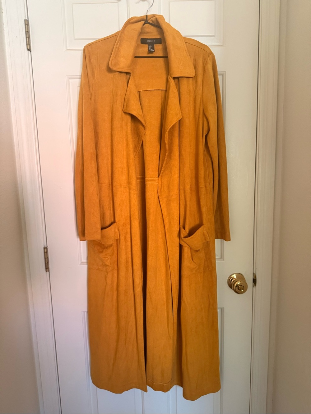 Long Mustard Suede Trench Coat - Women